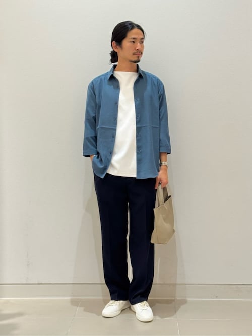 【NAVY】リネンライク スラブ レギュラーカラー 7分袖シャツ-吸水速乾・通気性-<A DAY IN THE LIFE> リネンライク スラブ レギュラーカラー 7分袖シャツ―吸水速乾・通気性
