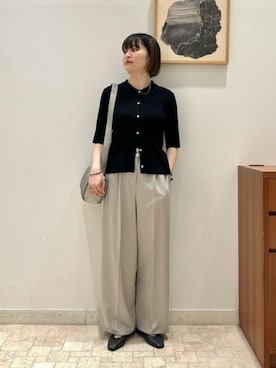 「A DAY IN THE LIFE UNITED ARROWS(アデイインザライフユナイテッドアローズ)のリブ ポロカーディガン 5分袖 ‐ウォッシャブル‐<A DAY IN THE LIFE>(ニット/セーター、ブラック系)」を使った、ア デイ イン ザ ライフさん(レディース・160cm)の夏コーディネート