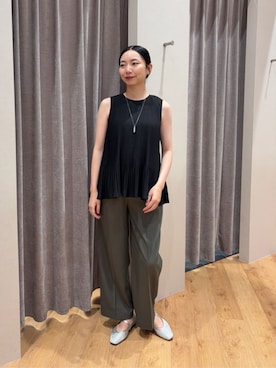 「A DAY IN THE LIFE UNITED ARROWS(アデイインザライフユナイテッドアローズ)のプリーツ フレア ノースリーブブラウス <A DAY IN THE LIFE>(シャツ/ブラウス、ブラック系)」を使った、ア デイ イン ザ ライフさん(レディース・160cm)の夏コーディネート