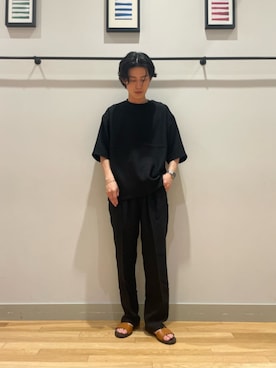「A DAY IN THE LIFE UNITED ARROWS(アデイインザライフユナイテッドアローズ)のリネンライク バスケット ワイド イージーパンツ-吸水速乾・通気性-<A DAY IN THE LIFE>(スラックス、ブラック系)」を使った、ア デイ イン ザ ライフさん(レディース・156cm)の夏コーディネート