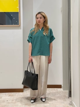 「A DAY IN THE LIFE UNITED ARROWS（アデイインザライフユナイテッドアローズ）のリネンライク キーネック ドルマンブラウス ＜A DAY IN THE LIFE＞（Shirts、グリーン系）」を使った、ア デイ イン ザ　ライフさん（レディース・155cm）の春コーディネート
