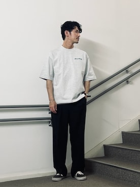 「A DAY IN THE LIFE UNITED ARROWS(アデイインザライフユナイテッドアローズ)のウールライク ツイル 1プリーツ ワイドスラックス<A DAY IN THE LIFE>(スラックス、ブラック系)」を使った、ア デイ イン ザ ライフさん(レディース・156cm)の夏コーディネート