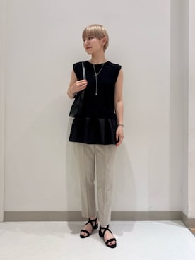 「A DAY IN THE LIFE UNITED ARROWS(アデイインザライフユナイテッドアローズ)のコンビ ペプラム ノースリーブニット ‐ウォッシャブル‐<A DAY IN THE LIFE>(ニット/セーター、ブラック系)」を使った、ア デイ イン ザ ライフさん(レディース・156cm)の夏コーディネート