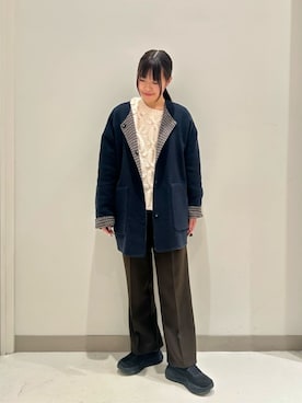 「アイテム（ノーカラーコート、ブルー系）」を使った、ア デイ イン ザ　ライフさん（レディース・157cm）の冬コーディネート