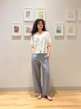 「A DAY IN THE LIFE UNITED ARROWS(アデイインザライフユナイテッドアローズ)のラミーコットン オーバーシャツ 5分袖 <A DAY IN THE LIFE>(シャツ/ブラウス、ホワイト系)」を使った、ア デイ イン ザ ライフさん(レディース・156cm)の夏コーディネート