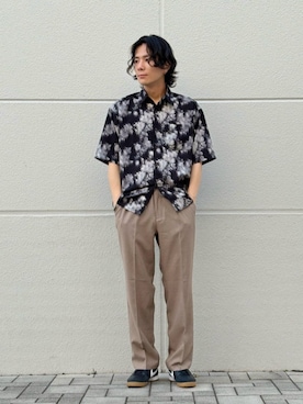 「A DAY IN THE LIFE UNITED ARROWS(アデイインザライフユナイテッドアローズ)のフラワープリント ワイド レギュラーカラーシャツ<A DAY IN THE LIFE>(シャツ/ブラウス、ブラック系)」を使った、ア デイ イン ザ ライフさん(レディース・160cm)の夏コーディネート