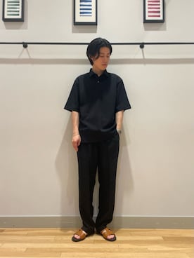「A DAY IN THE LIFE UNITED ARROWS(アデイインザライフユナイテッドアローズ)のリネンライク バスケット ワイド イージーパンツ-吸水速乾・通気性-<A DAY IN THE LIFE>(スラックス、ブラック系)」を使った、ア デイ イン ザ ライフさん(レディース・156cm)の夏コーディネート