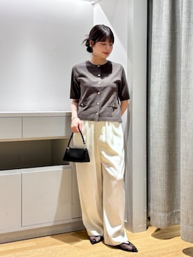 「A DAY IN THE LIFE UNITED ARROWS（アデイインザライフユナイテッドアローズ）のメタルボタン カーディガンジャケット ショートスリーブ ‐ウォッシャブル‐＜A DAY IN THE LIFE＞（Knitwear、ブラウン系）」を使った、ア デイ イン ザ　ライフさん（レディース・155cm）の春コーディネート