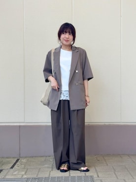 「A DAY IN THE LIFE UNITED ARROWS(アデイインザライフユナイテッドアローズ)のライトツイル ダブル ハーフスリーブジャケット ‐マシンウォッシャブル‐<A DAY IN THE LIFE>(Tシャツ/カットソー、ブラウン系)」を使った、ア デイ イン ザ ライフさん(レディース・156cm)の夏コーディネート