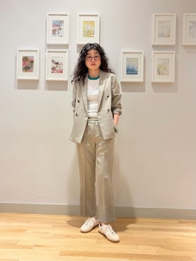 「A DAY IN THE LIFE UNITED ARROWS(アデイインザライフユナイテッドアローズ)のスラブツイル 4ボタン ダブルジャケット ‐セットアップ対応・マシンウォッシャブル‐ <A DAY IN THE LIFE>(テーラードジャケット、ベージュ系)」を使った、ア デイ イン ザ ライフさん(レディース・156cm)の夏コーディネート