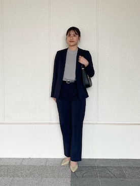 「A DAY IN THE LIFE UNITED ARROWS（アデイインザライフユナイテッドアローズ）のライトツイル Vネックジャケット ‐セットアップ対応・マシンウォッシャブル‐＜A DAY IN THE LIFE＞（Collarless jacket、ブルー系）」を使った、ア デイ イン ザ　ライフさん（レディース・155cm）の春コーディネート