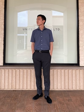 「A DAY IN THE LIFE UNITED ARROWS(アデイインザライフユナイテッドアローズ)のドライ オックスフォード ストレッチ ノープリーツスラックス-ウォッシャブル-<A DAY IN THE LIFE>(スラックス、グレー系)」を使った、ア デイ イン ザ ライフさん(レディース・156cm)の夏コーディネート