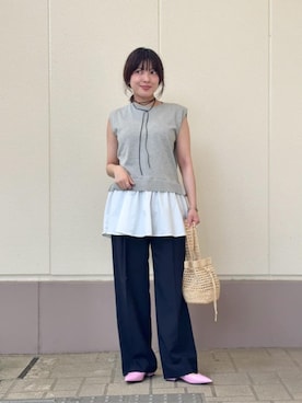 「A DAY IN THE LIFE UNITED ARROWS(アデイインザライフユナイテッドアローズ)のコンビ ペプラム ノースリーブニット ‐ウォッシャブル‐<A DAY IN THE LIFE>(ニット/セーター、グレー系)」を使った、ア デイ イン ザ ライフさん(レディース・156cm)の夏コーディネート