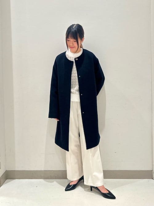ユナイテッドアローズ　ノーカラーコート　ネイビー ユナイテッドアローズノーカラーコートネイビーコットン