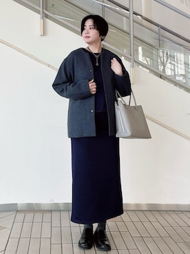 「アイテム（ノーカラーコート、ブルー系）」を使った、ア デイ イン ザ　ライフさん（レディース・166cm）の冬コーディネート