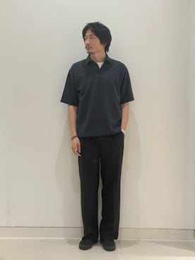 「A DAY IN THE LIFE UNITED ARROWS(アデイインザライフユナイテッドアローズ)のウールライク ツイル 1プリーツ ワイドスラックス<A DAY IN THE LIFE>(スラックス、ブラック系)」を使った、ア デイ イン ザ ライフさん(レディース・160cm)の夏コーディネート
