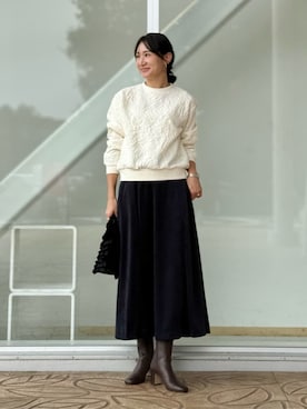 「A DAY IN THE LIFE UNITED ARROWS(アデイインザライフユナイテッドアローズ)のパフジャガード クルーネックプルオーバー<A DAY IN THE LIFE>(Tシャツ/カットソー、ホワイト系)」を使った、ア デイ イン ザ ライフさん(レディース・162cm)の秋コーディネート