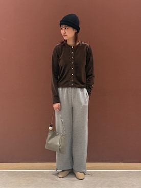 「A DAY IN THE LIFE UNITED ARROWS(アデイインザライフユナイテッドアローズ)のベロア クルーネックカーディガン <A DAY IN THE LIFE>(カーディガン/ボレロ、ブラウン系)」を使った、ア デイ イン ザ ライフさん(レディース・162cm)の秋コーディネート