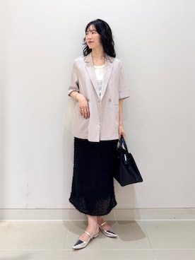 「A DAY IN THE LIFE UNITED ARROWS(アデイインザライフユナイテッドアローズ)のシアーツイル ダブル ショートスリーブジャケット ‐マシンウォッシャブル‐<A DAY IN THE LIFE>(Tシャツ/カットソー、ベージュ系)」を使った、ア デイ イン ザ ライフさん(レディース・160cm)の夏コーディネート