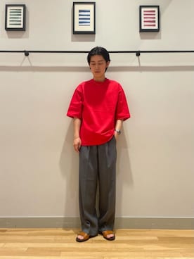 「A DAY IN THE LIFE UNITED ARROWS(アデイインザライフユナイテッドアローズ)のウールライク ツイル 1プリーツ ワイドスラックス<A DAY IN THE LIFE>(スラックス、グレー系)」を使った、ア デイ イン ザ ライフさん(レディース・156cm)の夏コーディネート