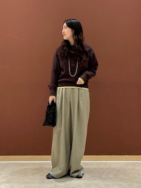 「A DAY IN THE LIFE UNITED ARROWS(アデイインザライフユナイテッドアローズ)のレイヤードスリーブ クルーネックニット ‐ウォッシャブル‐<A DAY IN THE LIFE>(ニット/セーター、ブラウン系)」を使った、ア デイ イン ザ ライフさん(レディース・162cm)の秋コーディネート