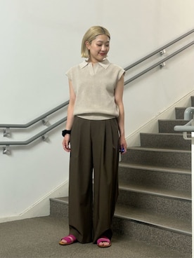 「A DAY IN THE LIFE UNITED ARROWS(アデイインザライフユナイテッドアローズ)のスキッパー フレンチスリーブニット ‐ウォッシャブル‐<A DAY IN THE LIFE>(ニット/セーター、ベージュ系)」を使った、ア デイ イン ザ ライフさん(レディース・156cm)の夏コーディネート