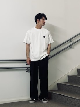 「A DAY IN THE LIFE UNITED ARROWS(アデイインザライフユナイテッドアローズ)のウールライク ツイル 1プリーツ ワイドスラックス<A DAY IN THE LIFE>(スラックス、ブラック系)」を使った、ア デイ イン ザ ライフさん(レディース・156cm)の夏コーディネート