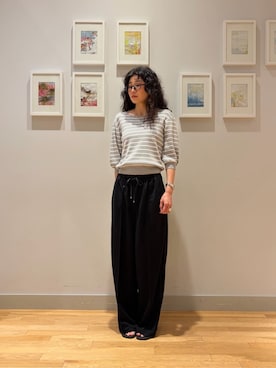 「A DAY IN THE LIFE UNITED ARROWS(アデイインザライフユナイテッドアローズ)のフルニードル パフスリーブニット 5分袖 ‐ウォッシャブル‐<A DAY IN THE LIFE>(ニット/セーター、グレー系)」を使った、ア デイ イン ザ ライフさん(レディース・160cm)の夏コーディネート
