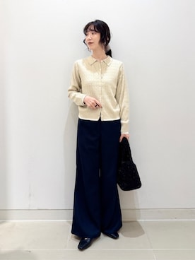 「A DAY IN THE LIFE UNITED ARROWS(アデイインザライフユナイテッドアローズ)のケーブル ポロカーディガン ‐ウォッシャブル‐<A DAY IN THE LIFE>(カーディガン/ボレロ、ベージュ系)」を使った、ア デイ イン ザ ライフさん(レディース・162cm)の秋コーディネート