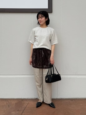 「A DAY IN THE LIFE UNITED ARROWS（アデイインザライフユナイテッドアローズ）のラメ ウラケ ハーフスリーブスウェット ＜A DAY IN THE LIFE＞（T Shirts、ベージュ系）」を使った、ア デイ イン ザ　ライフさん（レディース・155cm）の春コーディネート