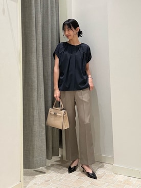 「A DAY IN THE LIFE UNITED ARROWS(アデイインザライフユナイテッドアローズ)のドビー タック セミワイドパンツ ‐ウォッシャブル‐<A DAY IN THE LIFE>(その他パンツ、ブラウン系)」を使った、ア デイ イン ザ ライフさん(レディース・156cm)の夏コーディネート