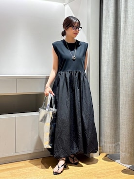 「A DAY IN THE LIFE UNITED ARROWS(アデイインザライフユナイテッドアローズ)のカット×ナイロン バルーン ノースリーブワンピース <A DAY IN THE LIFE>(ワンピース、ブラック系)」を使った、ア デイ イン ザ ライフさん(レディース・160cm)の夏コーディネート