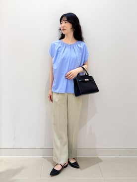 「A DAY IN THE LIFE UNITED ARROWS(アデイインザライフユナイテッドアローズ)のドビー タック セミワイドパンツ ‐ウォッシャブル‐<A DAY IN THE LIFE>(その他パンツ、ベージュ系)」を使った、ア デイ イン ザ ライフさん(レディース・156cm)の夏コーディネート