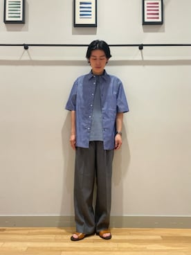 「A DAY IN THE LIFE UNITED ARROWS(アデイインザライフユナイテッドアローズ)のウールライク ツイル 1プリーツ ワイドスラックス<A DAY IN THE LIFE>(スラックス、グレー系)」を使った、ア デイ イン ザ ライフさん(レディース・156cm)の夏コーディネート