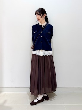 「A DAY IN THE LIFE UNITED ARROWS(アデイインザライフユナイテッドアローズ)のポケット メタルボタン カーディガン ‐ウォッシャブル‐<A DAY IN THE LIFE>(カーディガン/ボレロ、ブルー系)」を使った、ア デイ イン ザ ライフさん(レディース・162cm)の秋コーディネート