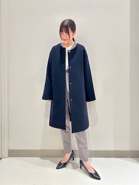 「アイテム（ノーカラーコート、ブルー系）」を使った、ア デイ イン ザ　ライフさん（レディース・157cm）の冬コーディネート