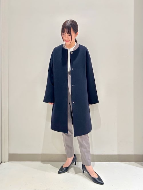 美品✨UNITEDARROWS　ノーカラーベルラインコート　ブルー　カシミヤ UNITED ARROWS ベルライン カシミヤ混 ノーカラーコート S ブルー