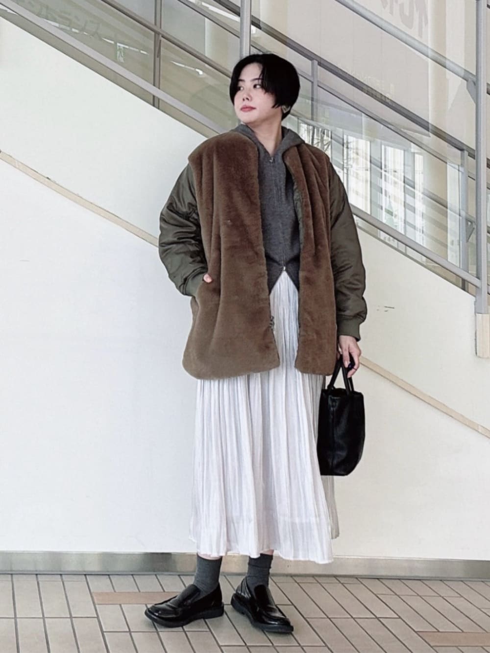 あ*！様 UNITED ARROWS ナイロン×フェイクファーコンビブルゾン 
