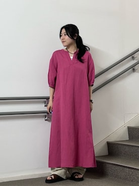 「A DAY IN THE LIFE UNITED ARROWS（アデイインザライフユナイテッドアローズ）のリネンレーヨン キーネックワンピース 5分袖＜A DAY IN THE LIFE＞（One piece dress、ピンク系）」を使った、ア デイ イン ザ　ライフさん（レディース・155cm）の春コーディネート