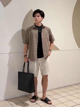 「A DAY IN THE LIFE UNITED ARROWS(アデイインザライフユナイテッドアローズ)のウールライク リラックス レギュラーカラーシャツ-吸水速乾-<A DAY IN THE LIFE>(シャツ/ブラウス、ベージュ系)」を使った、ア デイ イン ザ ライフさん(レディース・160cm)の夏コーディネート