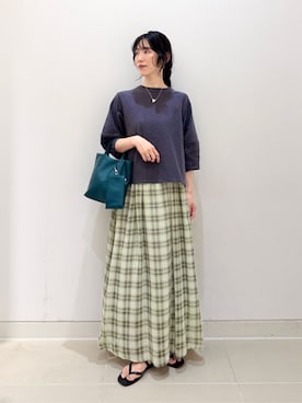 「A DAY IN THE LIFE UNITED ARROWS(アデイインザライフユナイテッドアローズ)のリーフジャガード ランタンスリーブ 7分袖<A DAY IN THE LIFE>(Tシャツ/カットソー、グレー系)」を使った、ア デイ イン ザ ライフさん(レディース・160cm)の夏コーディネート