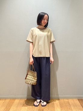 「A DAY IN THE LIFE UNITED ARROWS(アデイインザライフユナイテッドアローズ)の2トーンパターン バスケットバッグ <A DAY IN THE LIFE>(かごバッグ、ブラウン系)」を使った、ア デイ イン ザ ライフさん(レディース・160cm)の夏コーディネート