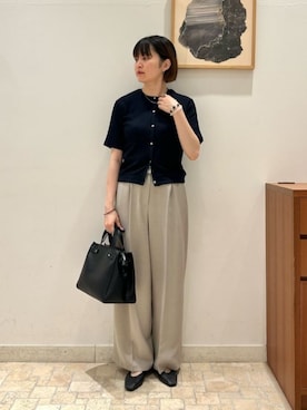 「A DAY IN THE LIFE UNITED ARROWS(アデイインザライフユナイテッドアローズ)のリネンライク マーベルト ワイドパンツ ‐ウォッシャブル‐<A DAY IN THE LIFE>(その他パンツ、ベージュ系)」を使った、ア デイ イン ザ ライフさん(レディース・160cm)の夏コーディネート