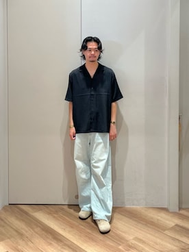 「A DAY IN THE LIFE UNITED ARROWS(アデイインザライフユナイテッドアローズ)のリネンライク スラブ オープンカラーシャツ-吸水速乾・通気性-<A DAY IN THE LIFE>(シャツ/ブラウス、ブラック系)」を使った、ア デイ イン ザ ライフさん(レディース・160cm)の夏コーディネート