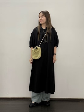 「A DAY IN THE LIFE UNITED ARROWS（アデイインザライフユナイテッドアローズ）のリネンレーヨン キーネックワンピース 5分袖＜A DAY IN THE LIFE＞（One piece dress、ブラック系）」を使った、ア デイ イン ザ　ライフさん（レディース・155cm）の春コーディネート