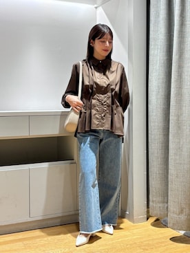 「A DAY IN THE LIFE UNITED ARROWS(アデイインザライフユナイテッドアローズ)のレザーライク ラウンドショルダーバッグ<A DAY IN THE LIFE>(ショルダーバッグ、ベージュ系)」を使った、ア デイ イン ザ ライフさん(レディース・162cm)の秋コーディネート