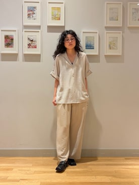 「A DAY IN THE LIFE UNITED ARROWS(アデイインザライフユナイテッドアローズ)のワッシャー ストライプ イージーパンツ <A DAY IN THE LIFE>(その他パンツ、ベージュ系)」を使った、ア デイ イン ザ ライフさん(レディース・156cm)の夏コーディネート