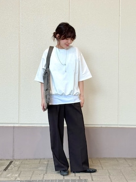 「A DAY IN THE LIFE UNITED ARROWS(アデイインザライフユナイテッドアローズ)のライトツイル イージーストレートパンツ ‐ウォッシャブル‐ <A DAY IN THE LIFE>(その他パンツ、ブラウン系)」を使った、ア デイ イン ザ ライフさん(レディース・156cm)の夏コーディネート
