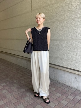 「A DAY IN THE LIFE UNITED ARROWS(アデイインザライフユナイテッドアローズ)のコットンシャーリング 2WAYブラウス <A DAY IN THE LIFE>(シャツ/ブラウス、ブラック系)」を使った、ア デイ イン ザ ライフさん(レディース・160cm)の夏コーディネート