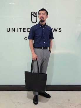 「A DAY IN THE LIFE UNITED ARROWS(アデイインザライフユナイテッドアローズ)のノープリーツ スリム テーパードパンツ-接触冷感・ウォッシャブル-<A DAY IN THE LIFE>(スラックス、グレー系)」を使った、ア デイ イン ザ ライフさん(レディース・156cm)の夏コーディネート